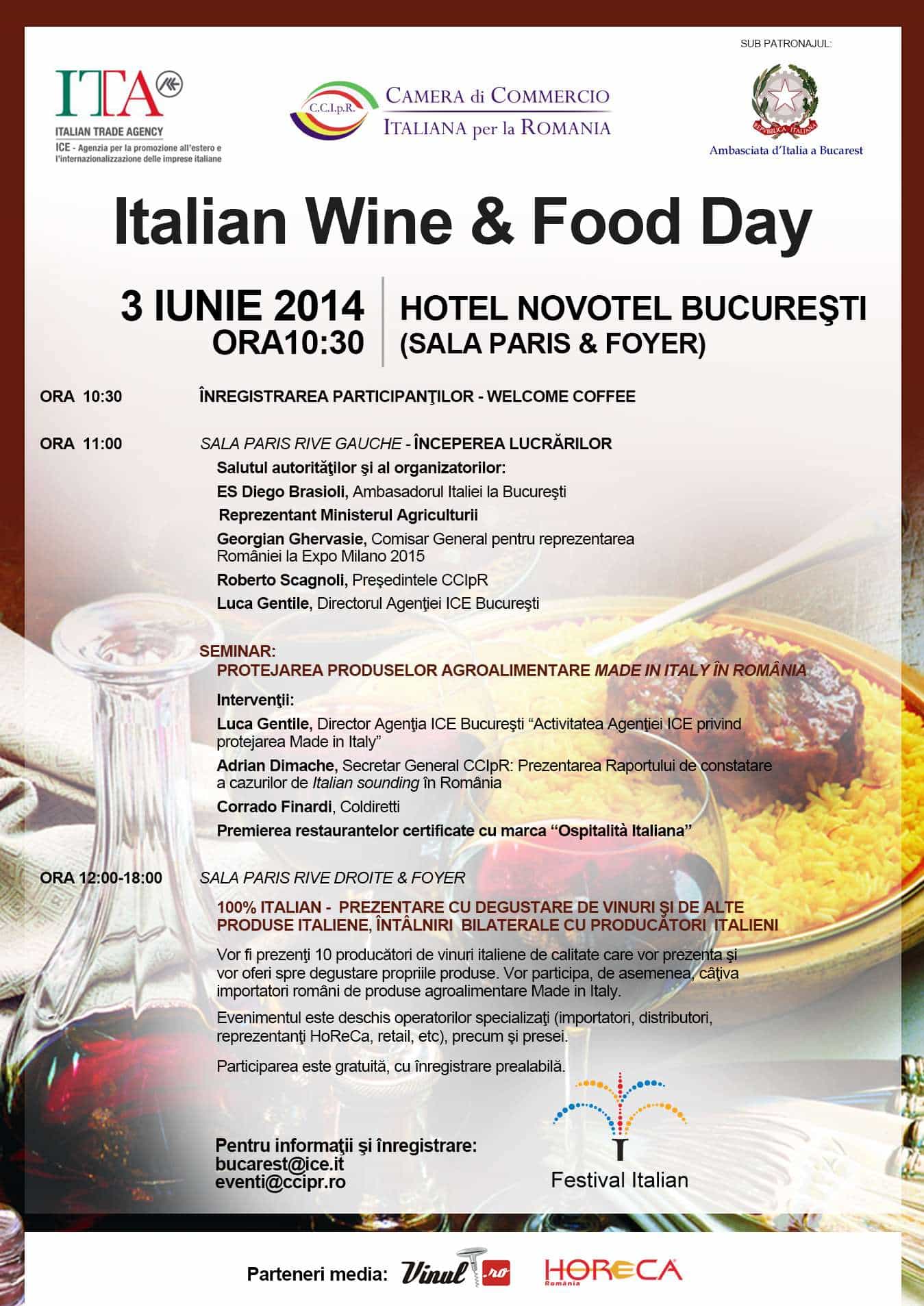 Italian Wine & Food Day pe 3 iunie la Novotel