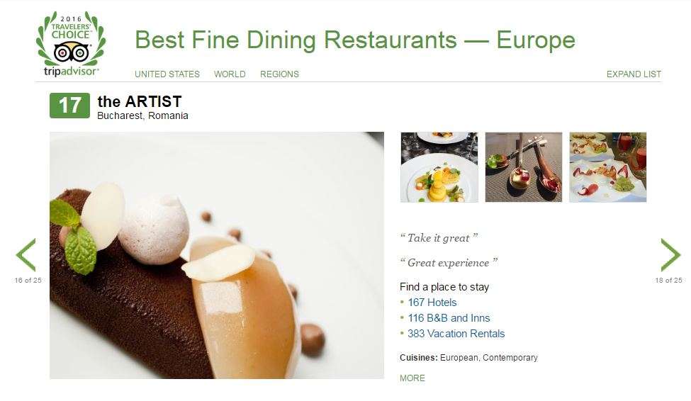Un restaurant de fine dining din Bucuresti, printre cele mai bune 25 din Europa