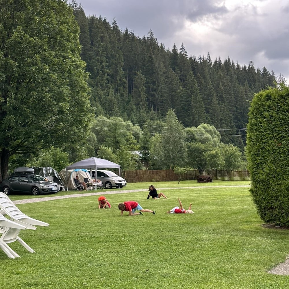 mai ulte persoane fac yoha pe iarba la Camping De Vuurplaats