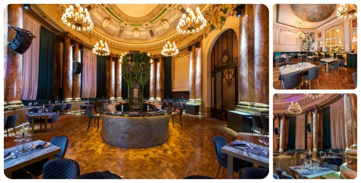 colaj foto cu mai multe imagini din interiorul restaurantului Le Dome. cele mai instagramabile restaurante din București