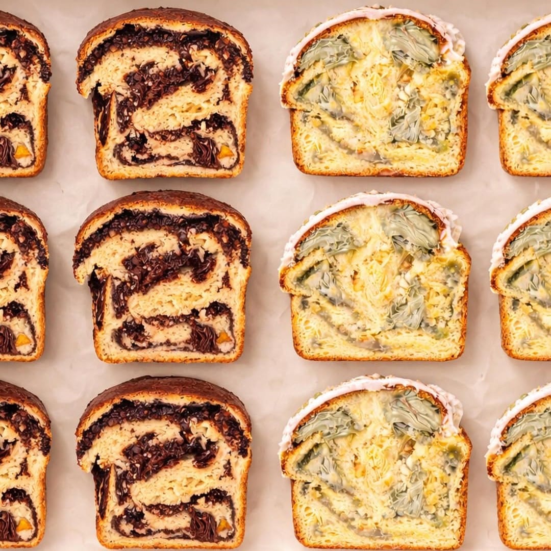 cozonac cu fistic si cozonac cu Nutella, ciocolată belgiană, portocală confiată și alune de la Chez Marie