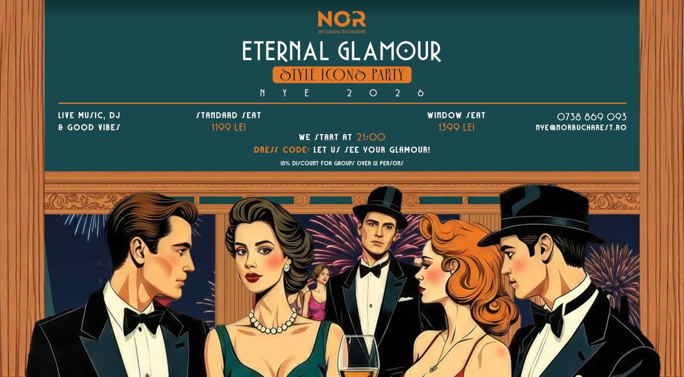 un afiș de petrecere la restaurant pentru revelion, la NOR București