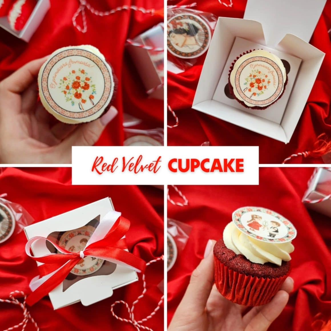 Red Velvet Cupcake decorat cu mărțișor comestibil de la BaKings București