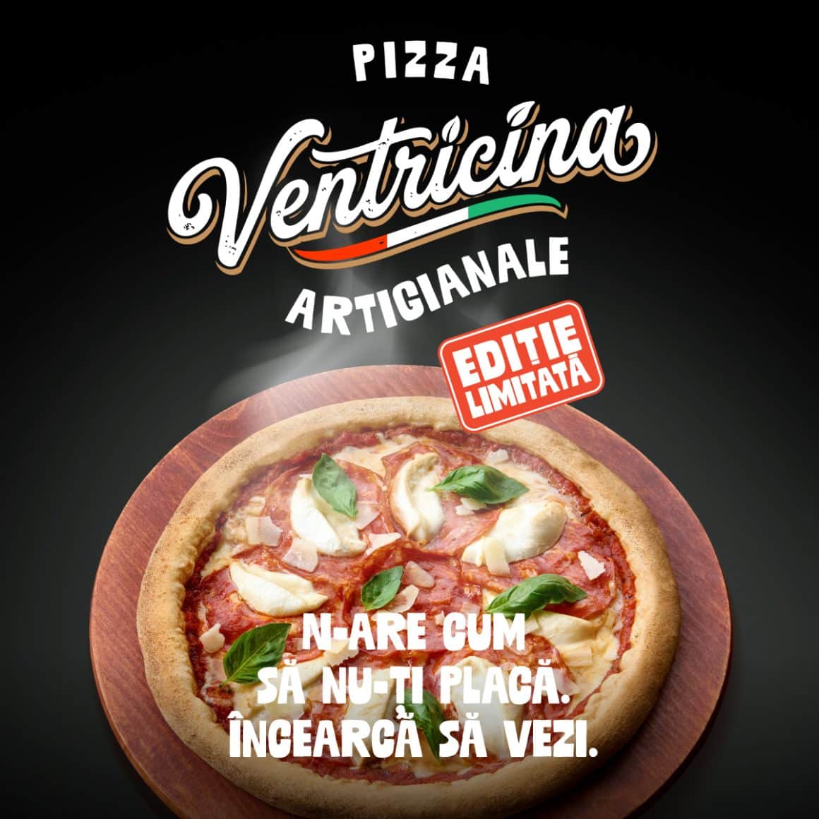 Pizza Ventricina Artigianale cu mozzarella di bufala și parmezan