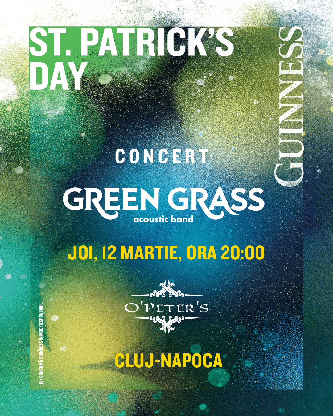 afisul concertului Green Grass de la O’Peter’s Irish Pub din Cluj, de St. Patrick's Day