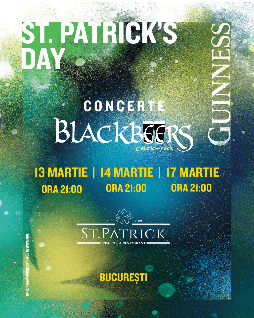 Evenimente de St. Patrick's Day în București, la St. Patrick Irish Pub, concert Blackbeers, susținut de Guinness