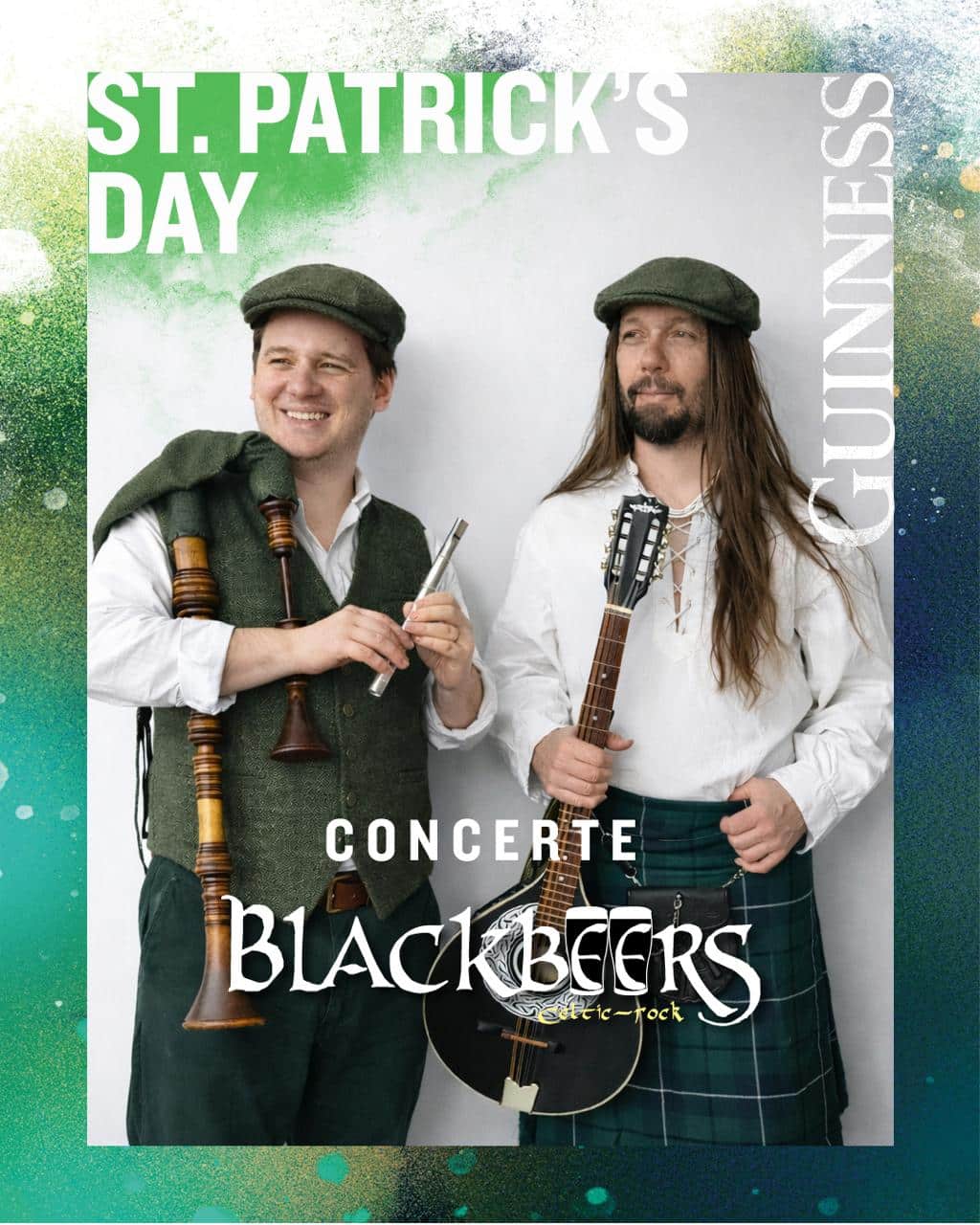 afiș concert Blackbeers de St. Patrick's Day în pubul The Harp București, eveniment susținut de Guinness